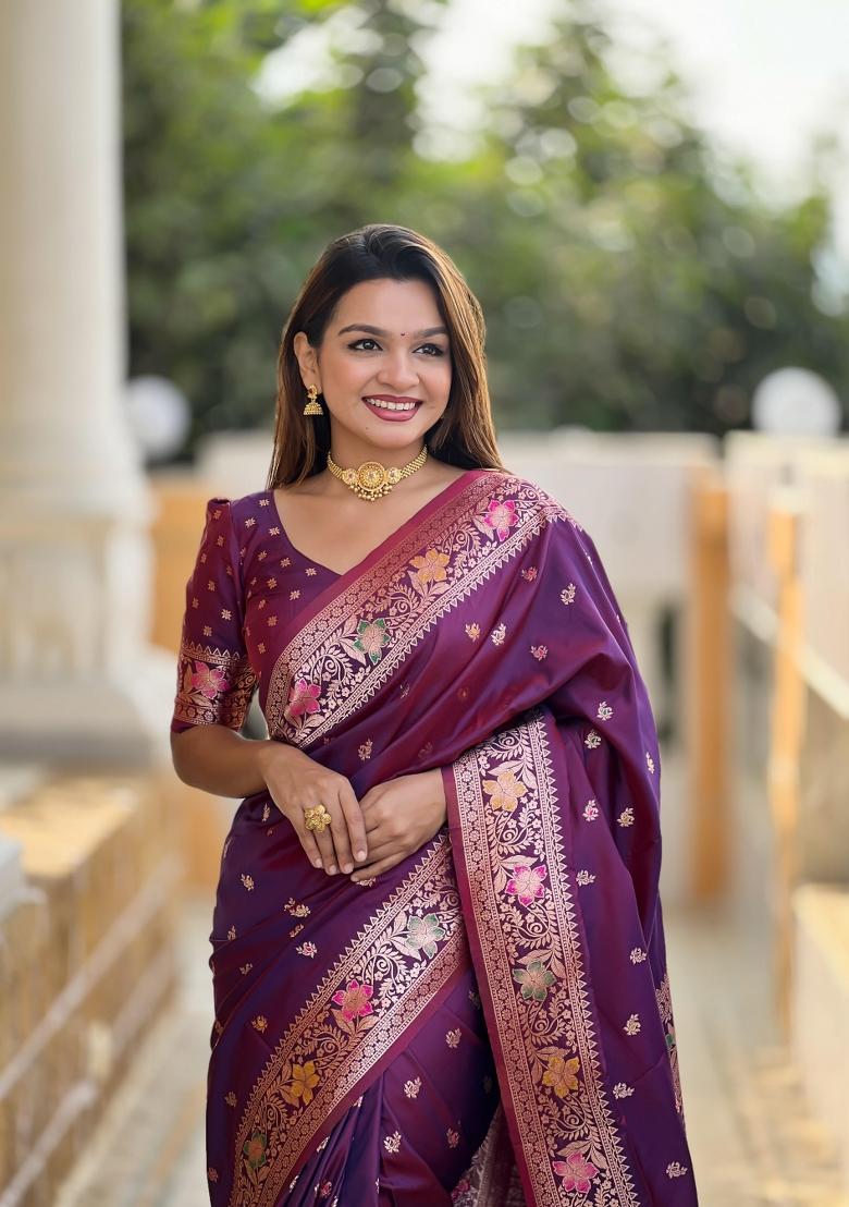 Wine Solid Silk Saree