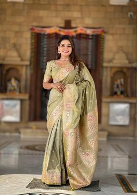 Mehendi green  Solid Silk Saree