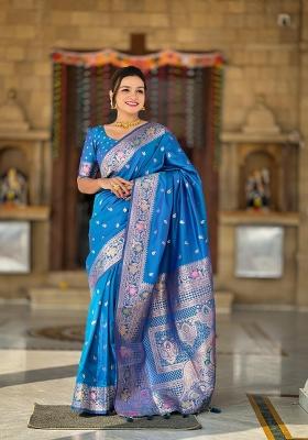 Sky Blue Solid Silk Saree