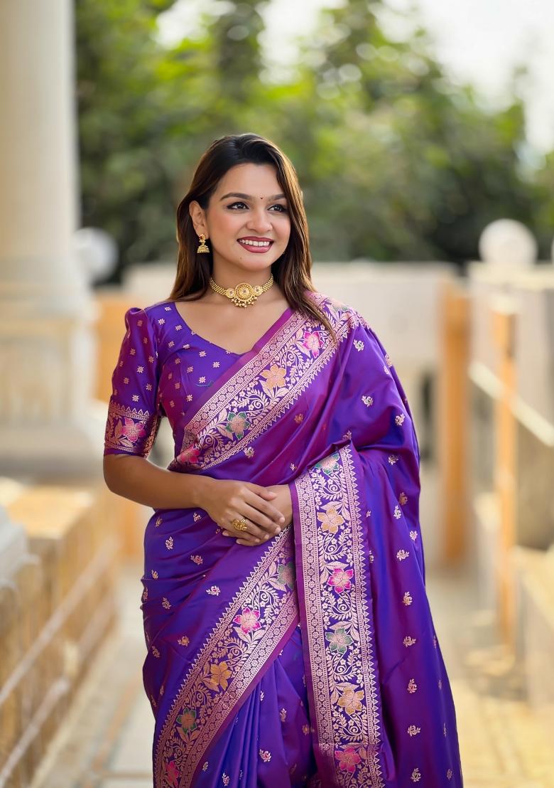 Purple Solid Silk Saree