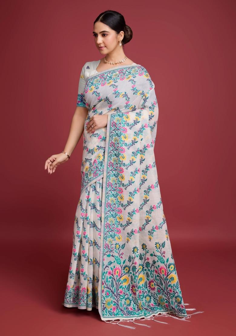 Green Solid Cotton Saree