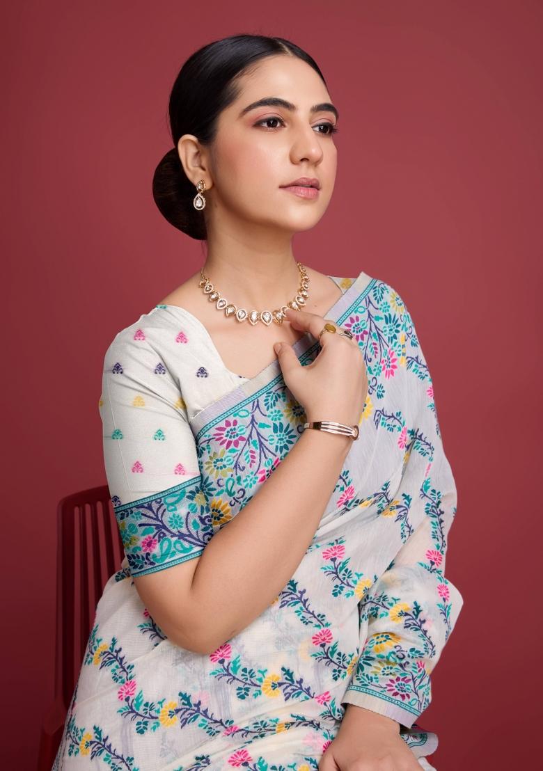 Green Solid Cotton Saree