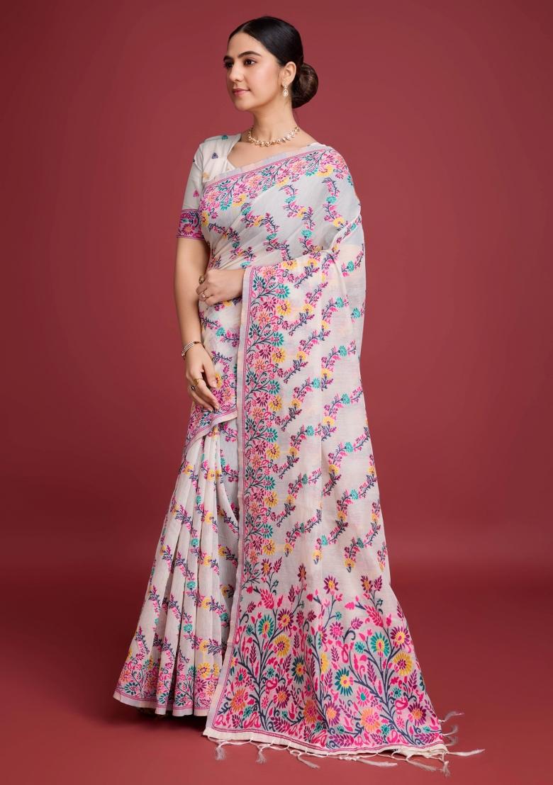 Pink Solid Cotton Saree