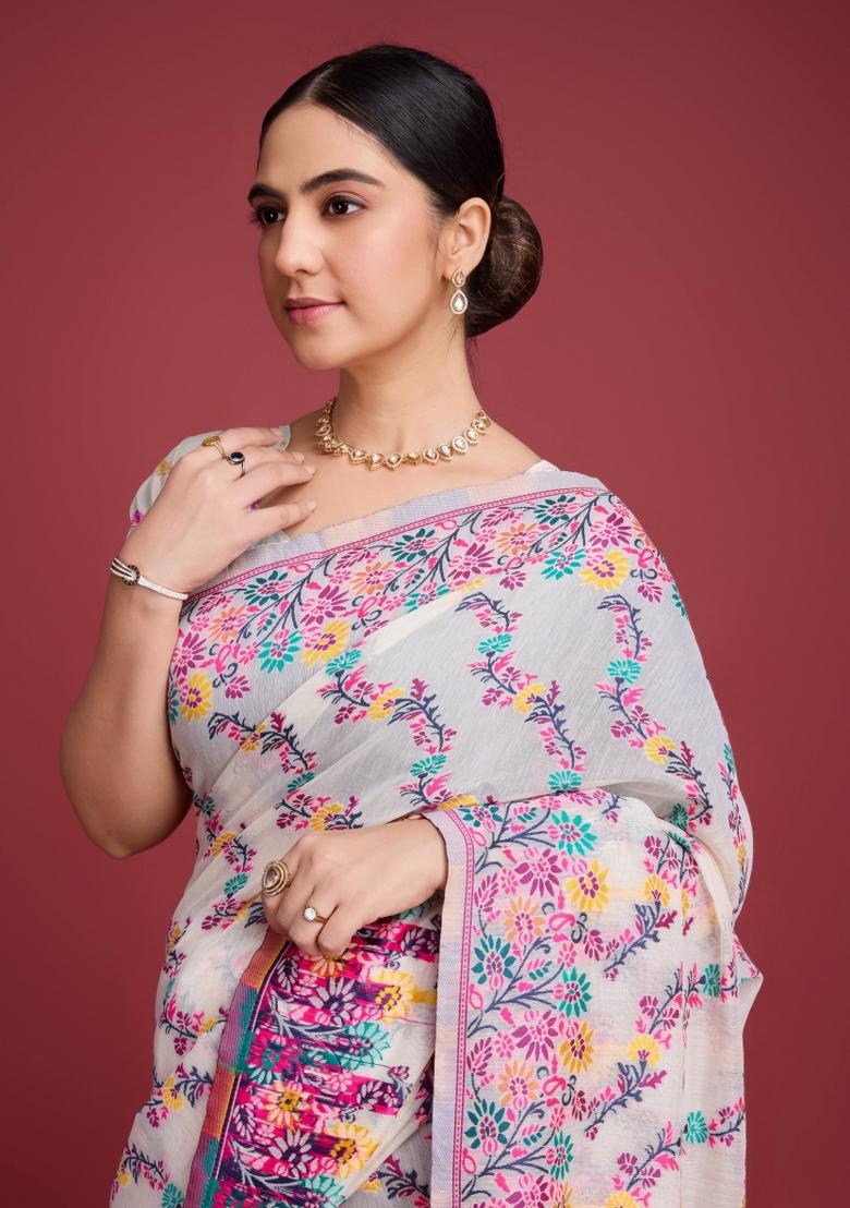 Pink Solid Cotton Saree