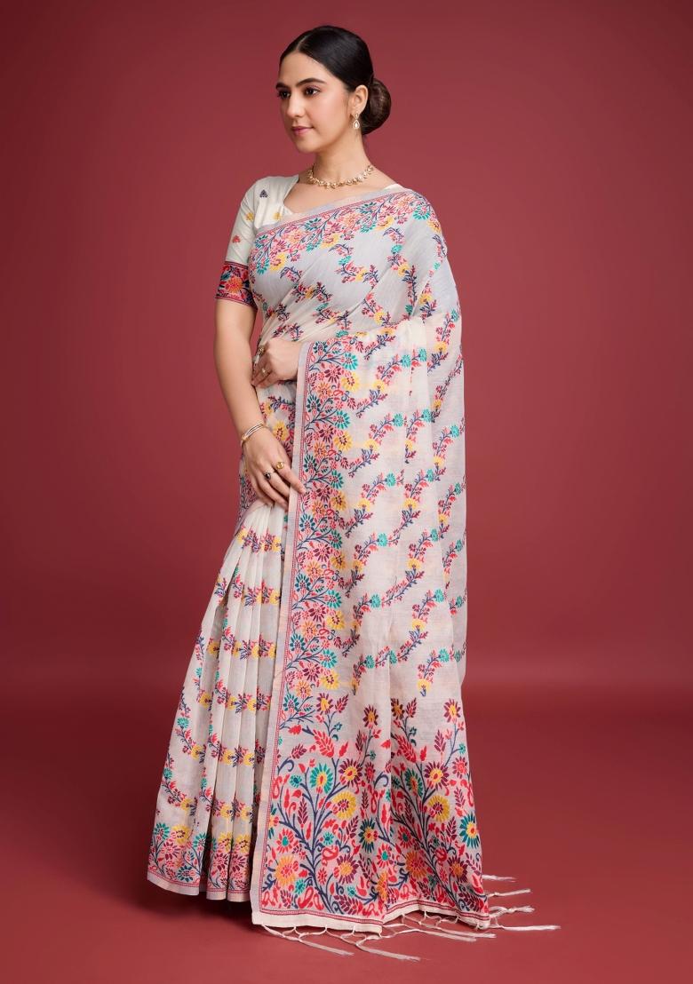 Red Solid Cotton Saree