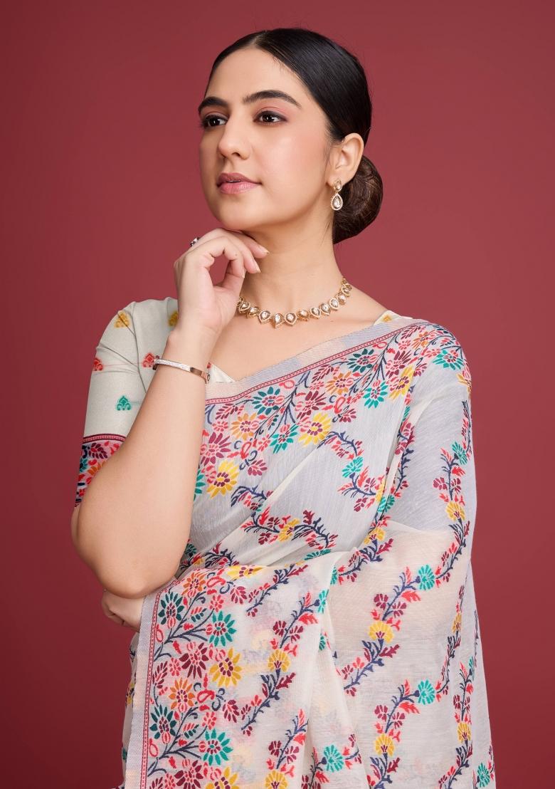 Red Solid Cotton Saree