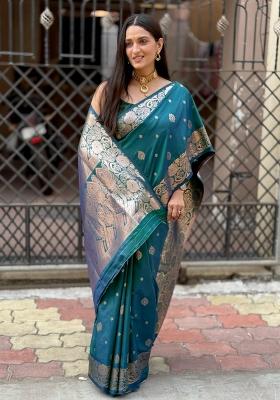 Green Solid Silk Saree
