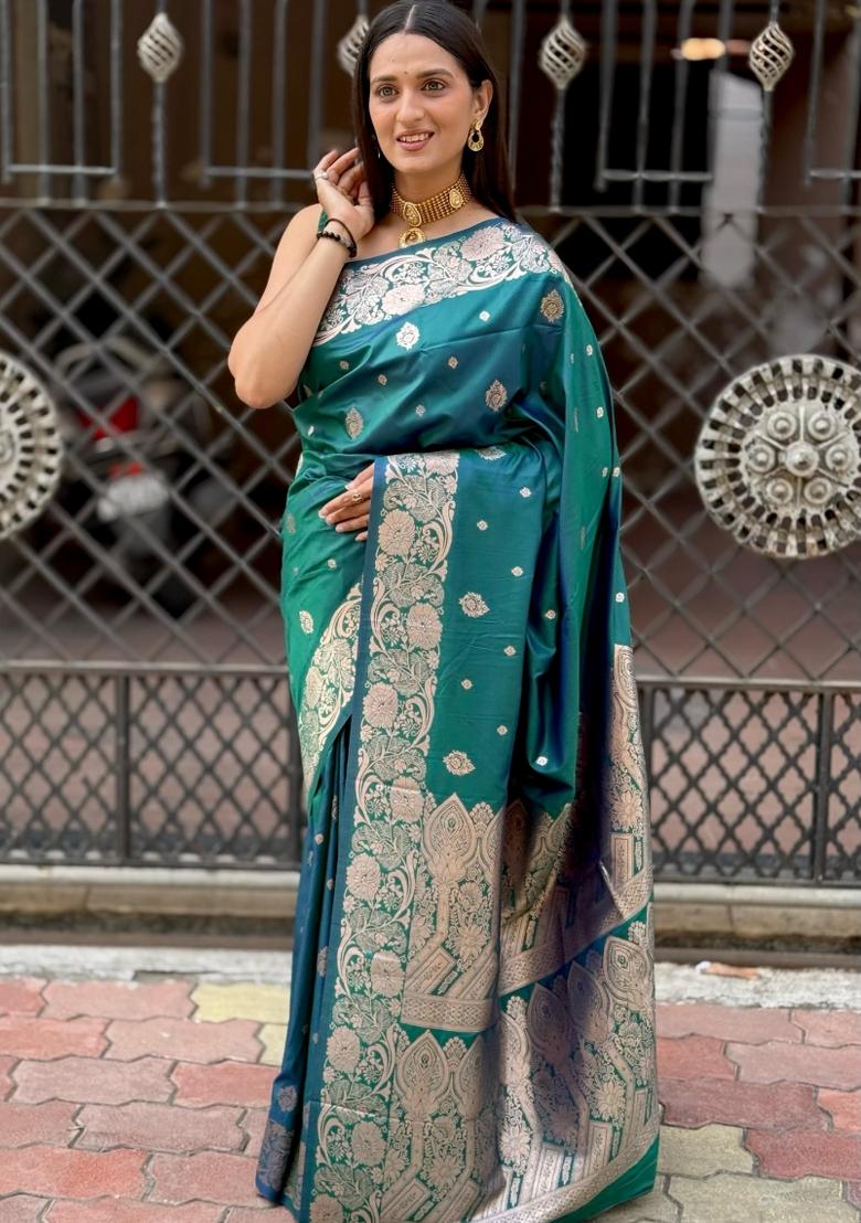 Green Solid Silk Saree