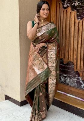 Mehendi green  Solid Silk Saree