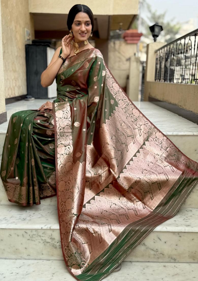 Mehendi green  Solid Silk Saree