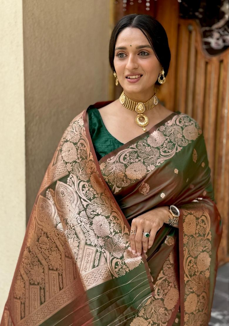 Mehendi green  Solid Silk Saree