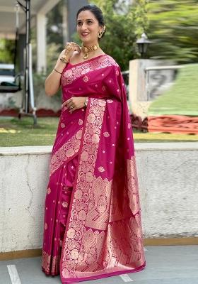 Pink Solid Silk Saree