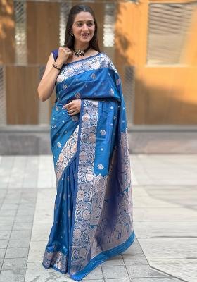 Sky Blue Solid Silk Saree
