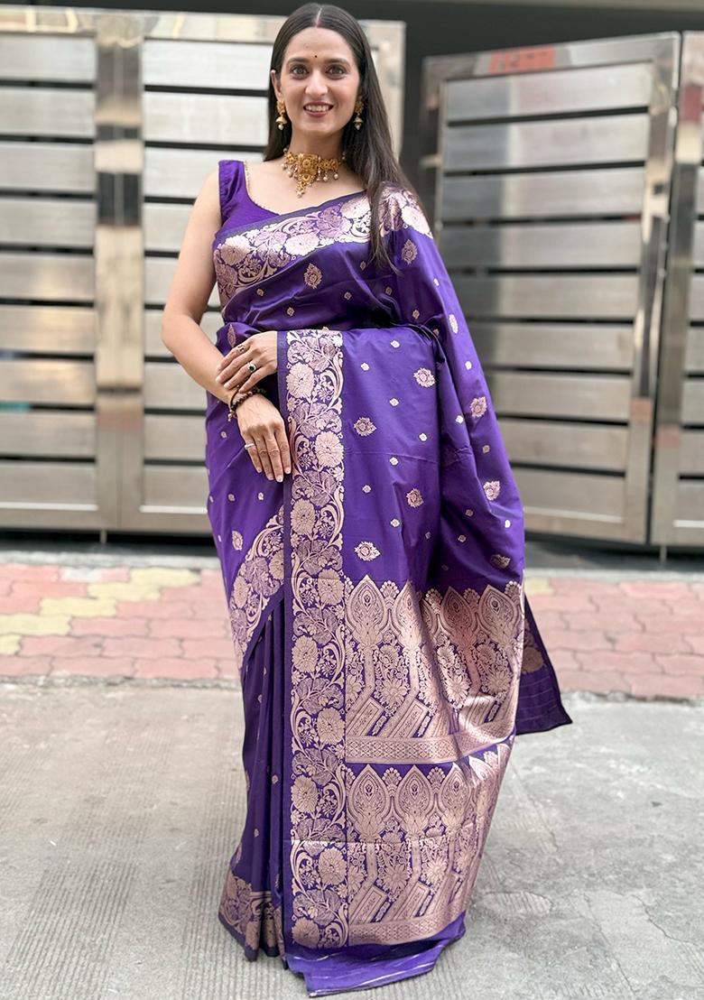Purple Solid Silk Saree
