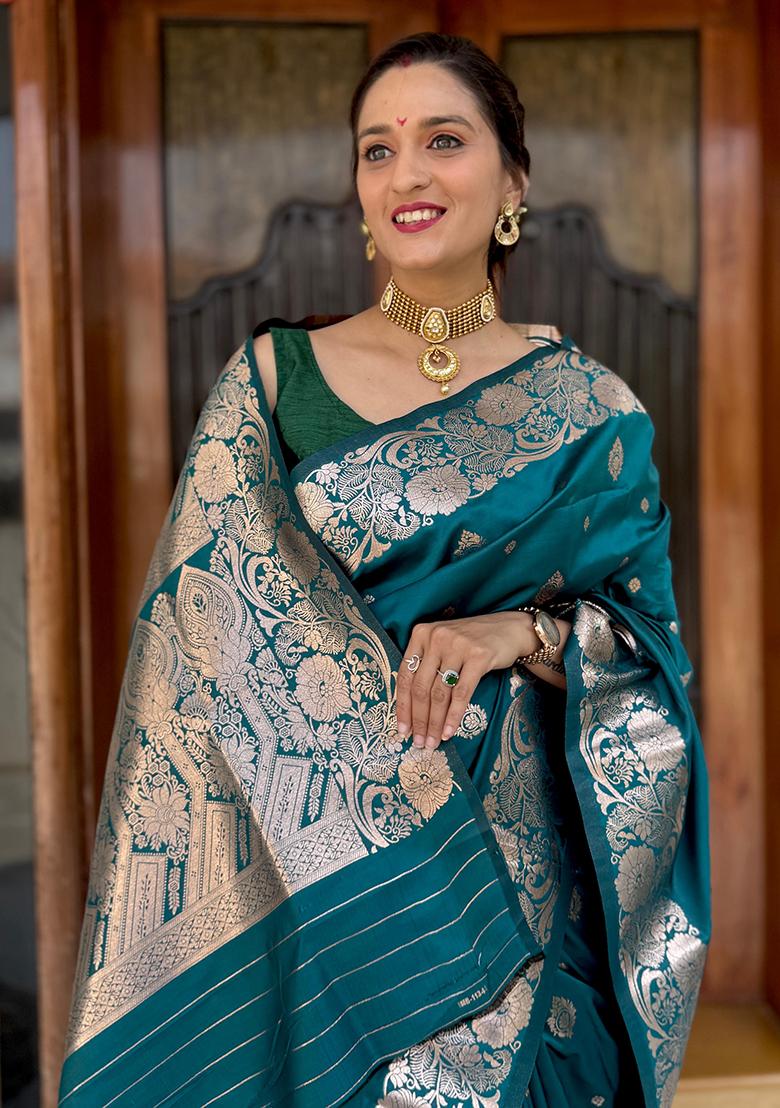 Firoji Solid Silk Saree