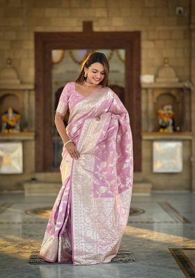 Peach Solid Silk Saree