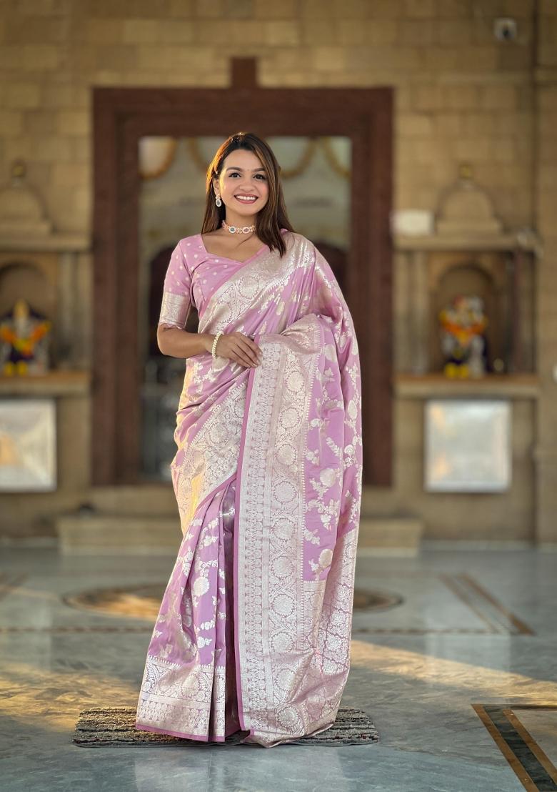 Peach Solid Silk Saree