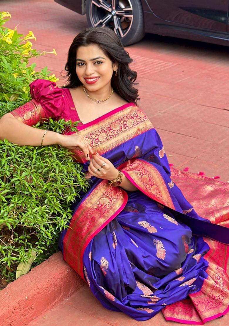 Royal Blue Solid Silk Saree
