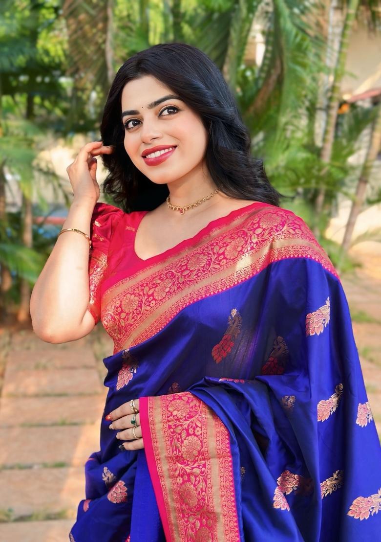 Royal Blue Solid Silk Saree