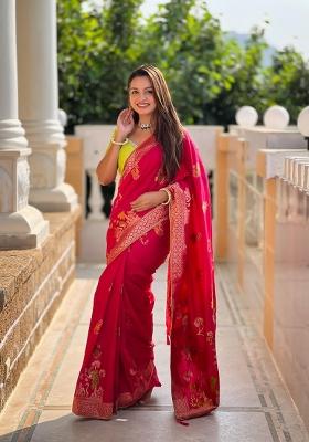 Pink Solid Silk Saree