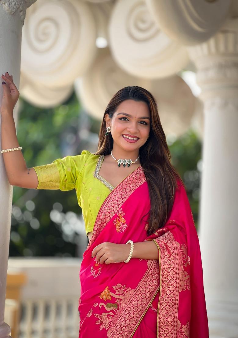 Pink Solid Silk Saree