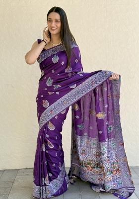 Purple Solid Muslin Saree