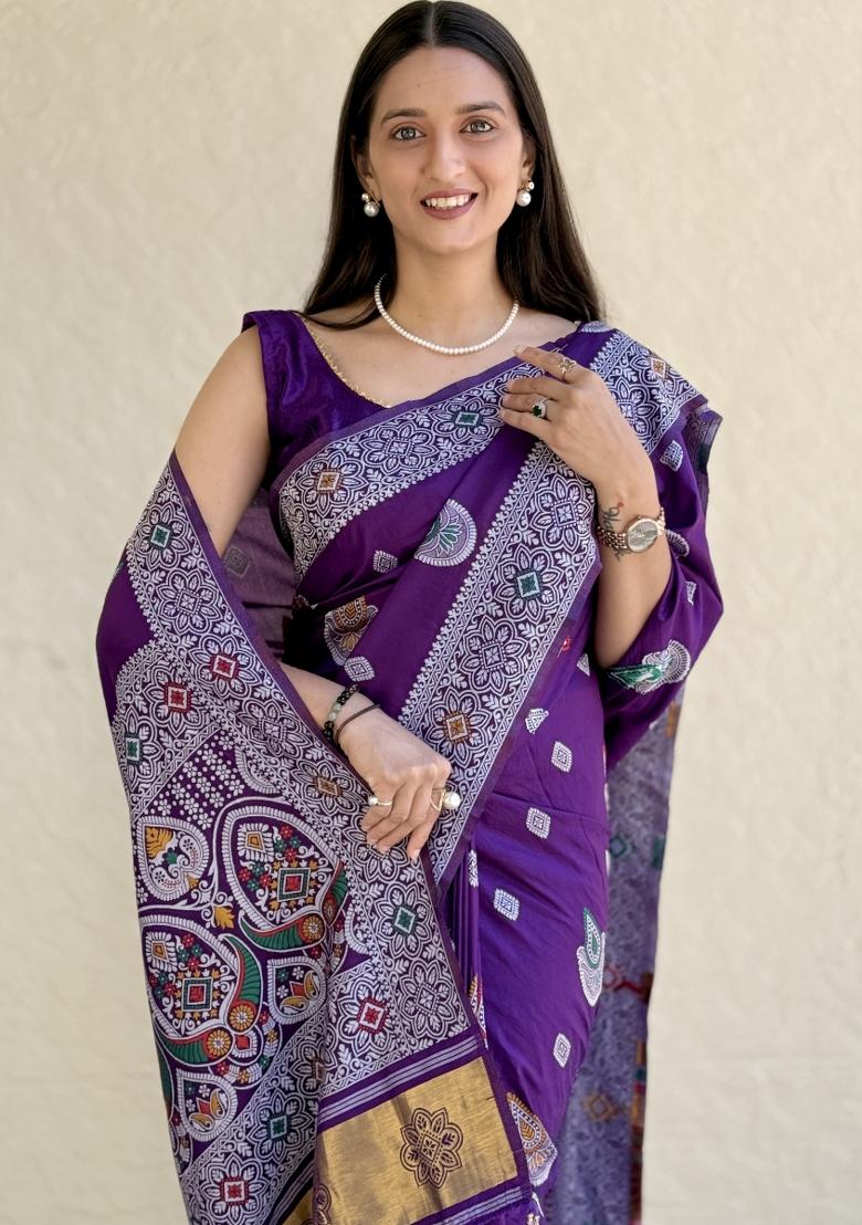 Purple Solid Muslin Saree