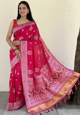Pink Solid Silk Saree