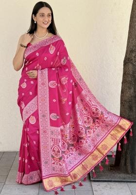 Gajri pink Solid Silk Saree