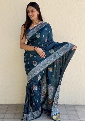 Rama green Solid Silk Saree