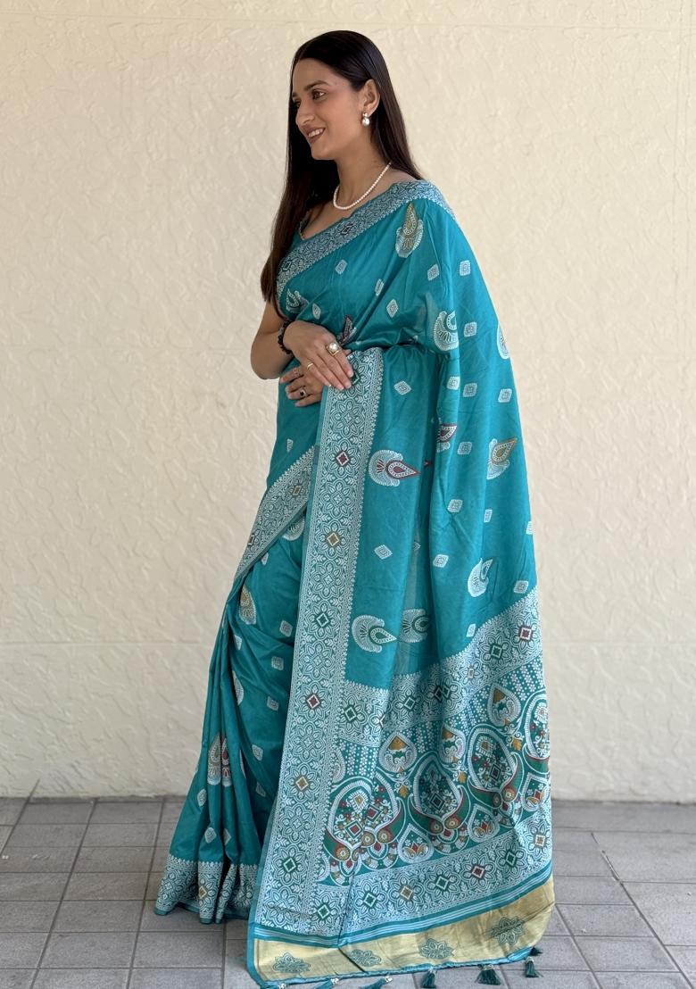 Sky Blue Solid Silk Saree