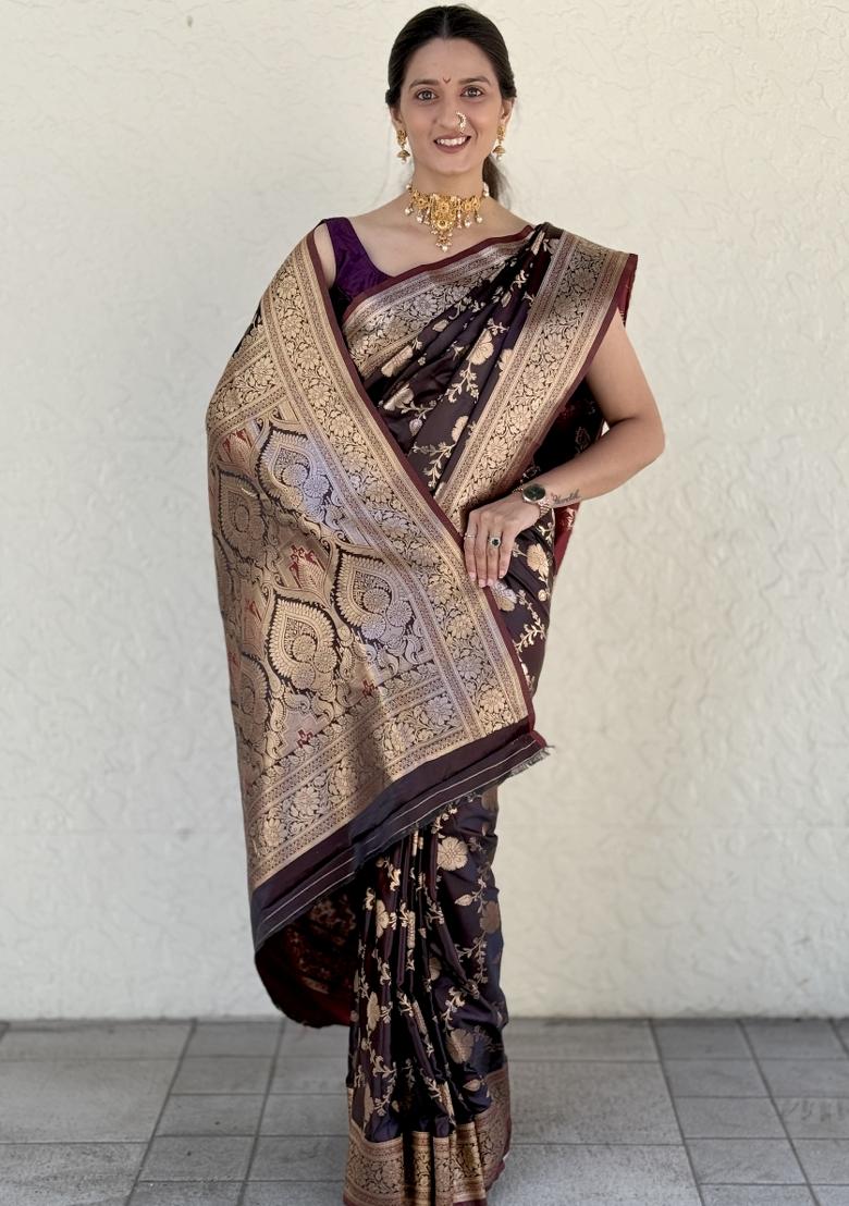 Wine Solid Silk Saree