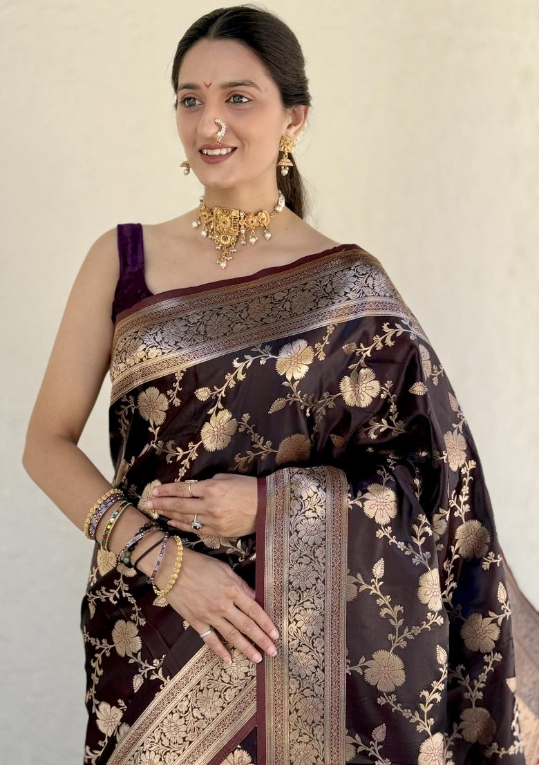 Wine Solid Silk Saree