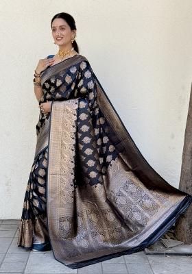 Rama green Solid Silk Saree