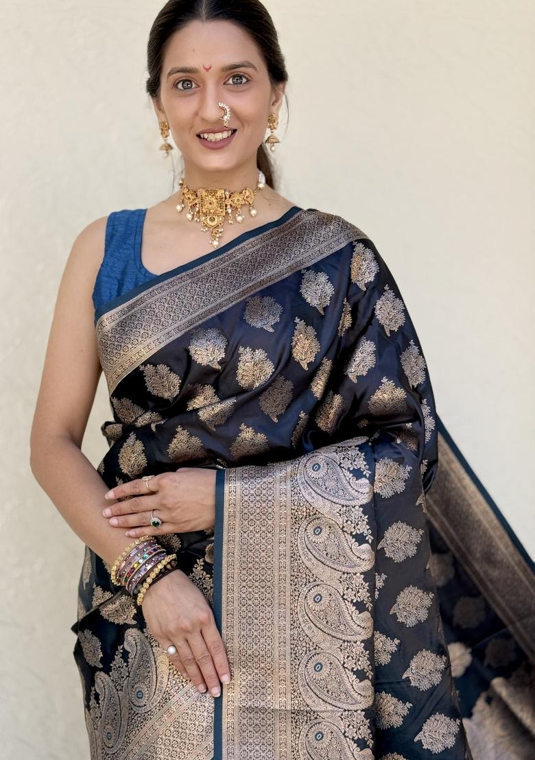 Rama green Solid Silk Saree