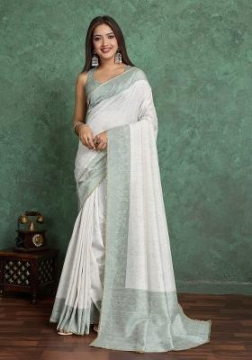 Off White Solid Art Silk Saree