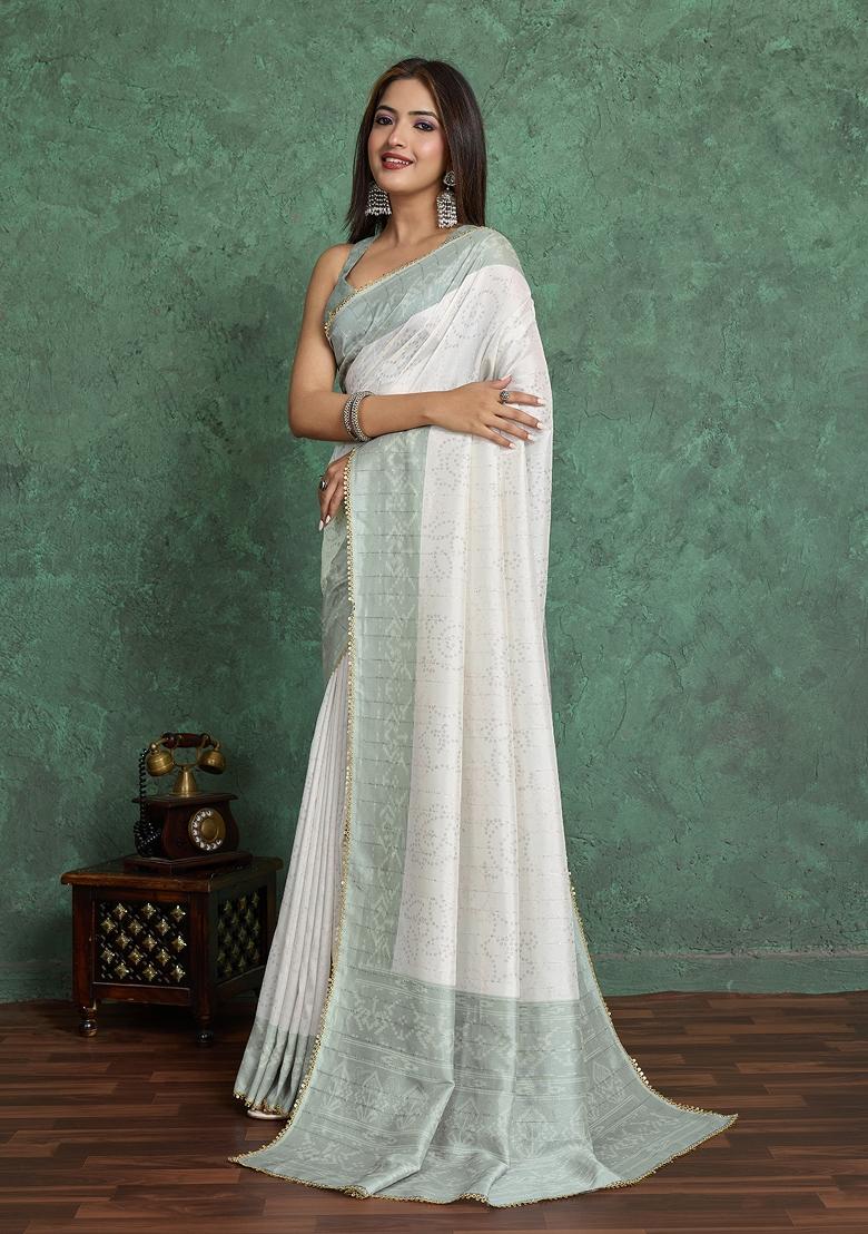 Off White Solid Art Silk Saree