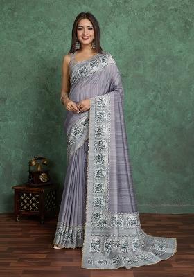 Purple Solid Art Silk Saree