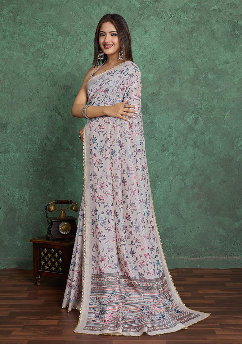 Grey Solid Art Silk Saree