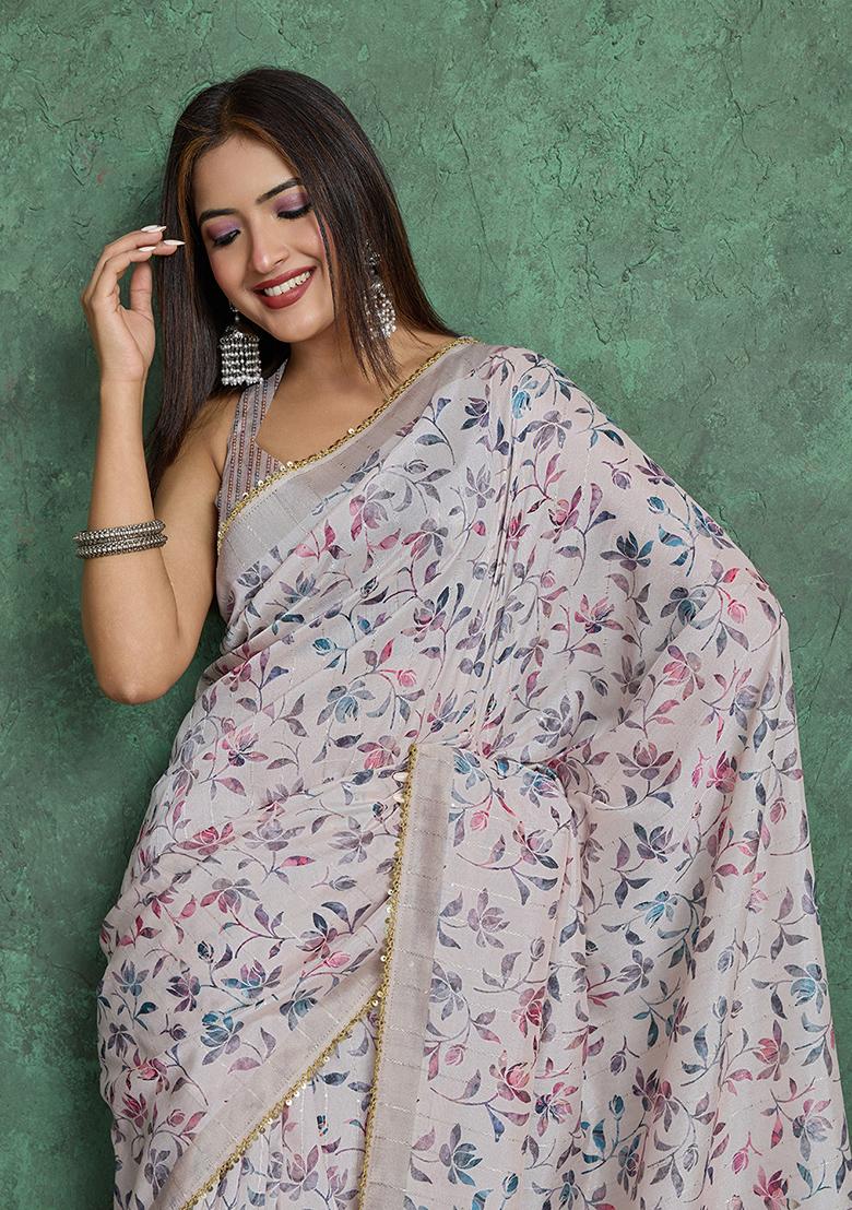 Grey Solid Art Silk Saree