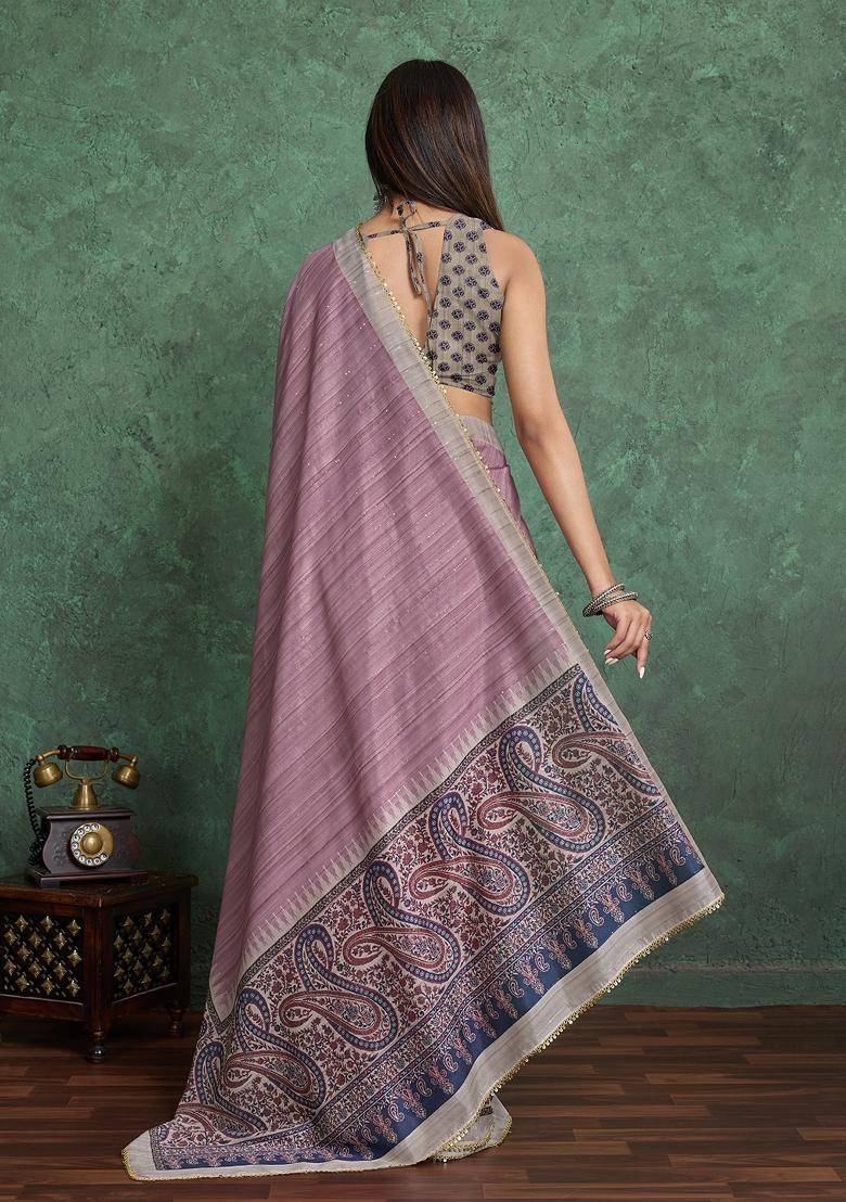 Purple Solid Art Silk Saree