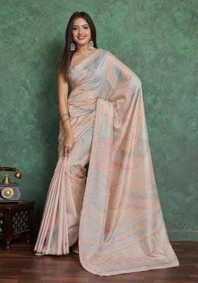 Beige Solid Art Silk Saree