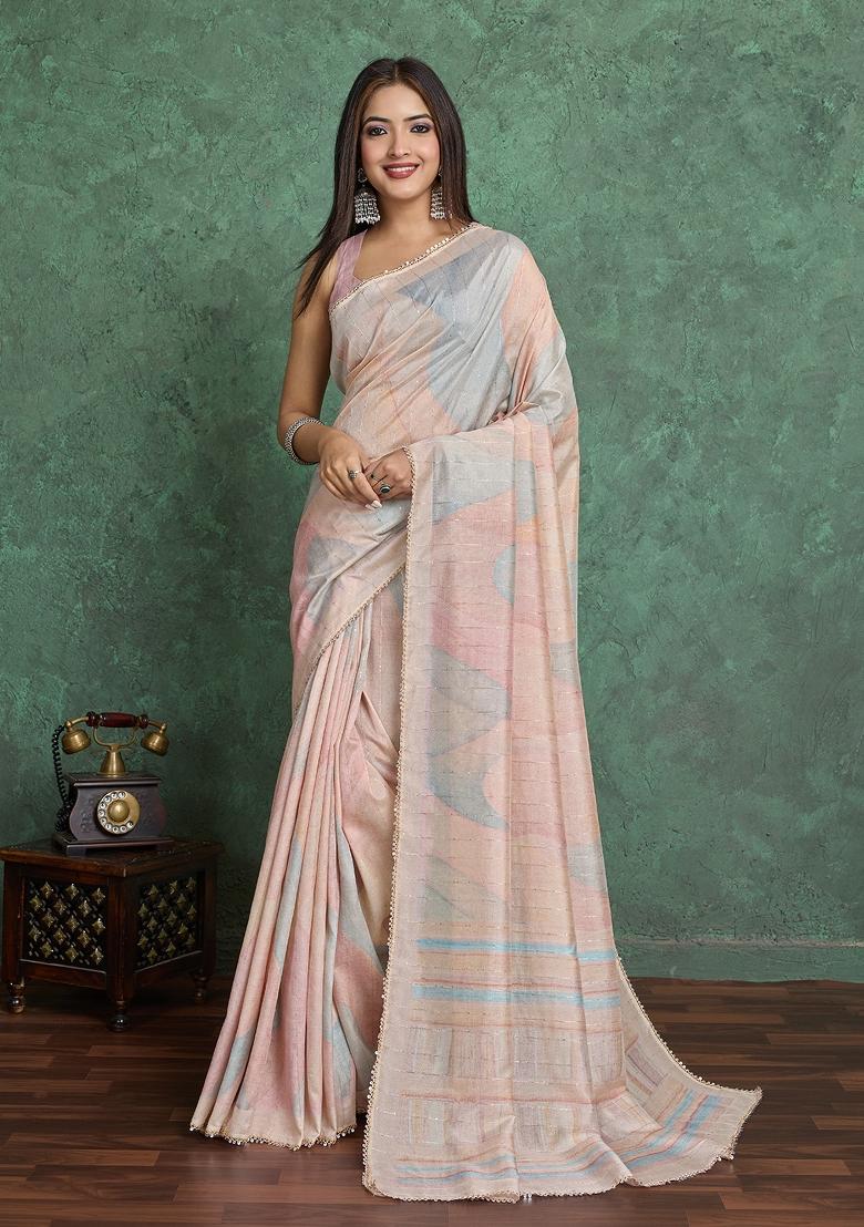 Beige Solid Art Silk Saree