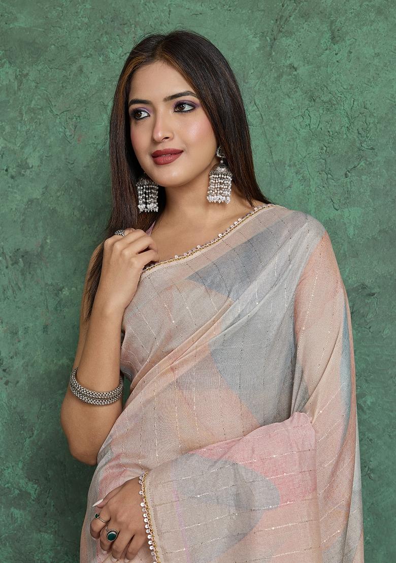 Beige Solid Art Silk Saree