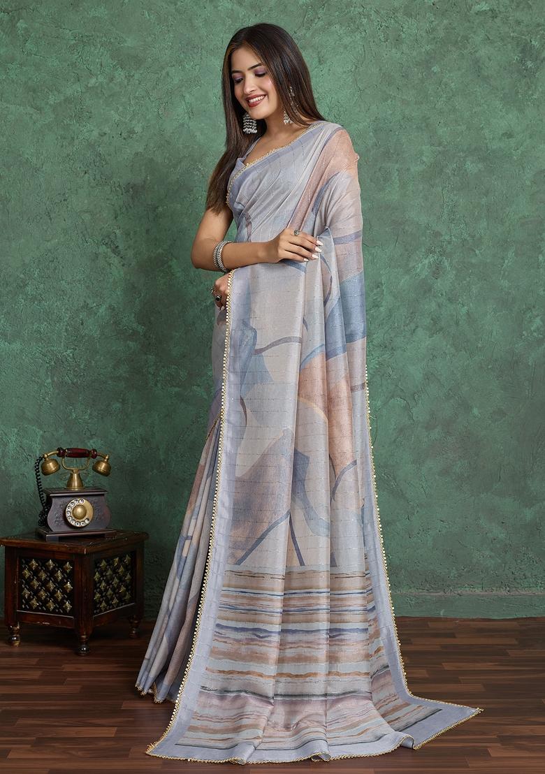 Grey Solid Art Silk Saree