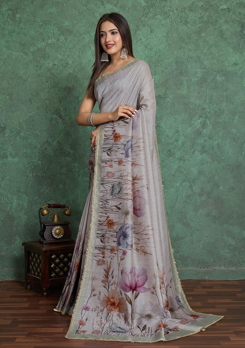 Grey Solid Art Silk Saree