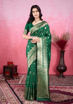 Green Solid Jacquard Saree