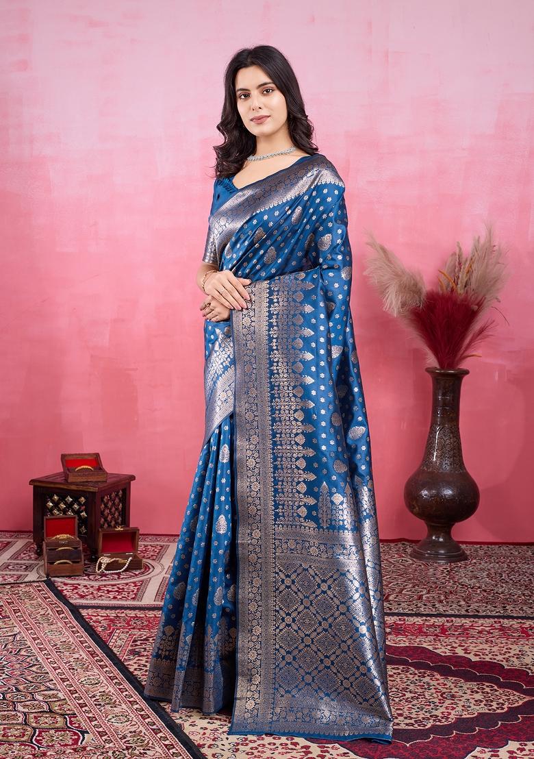 Rama green Solid Jacquard Saree