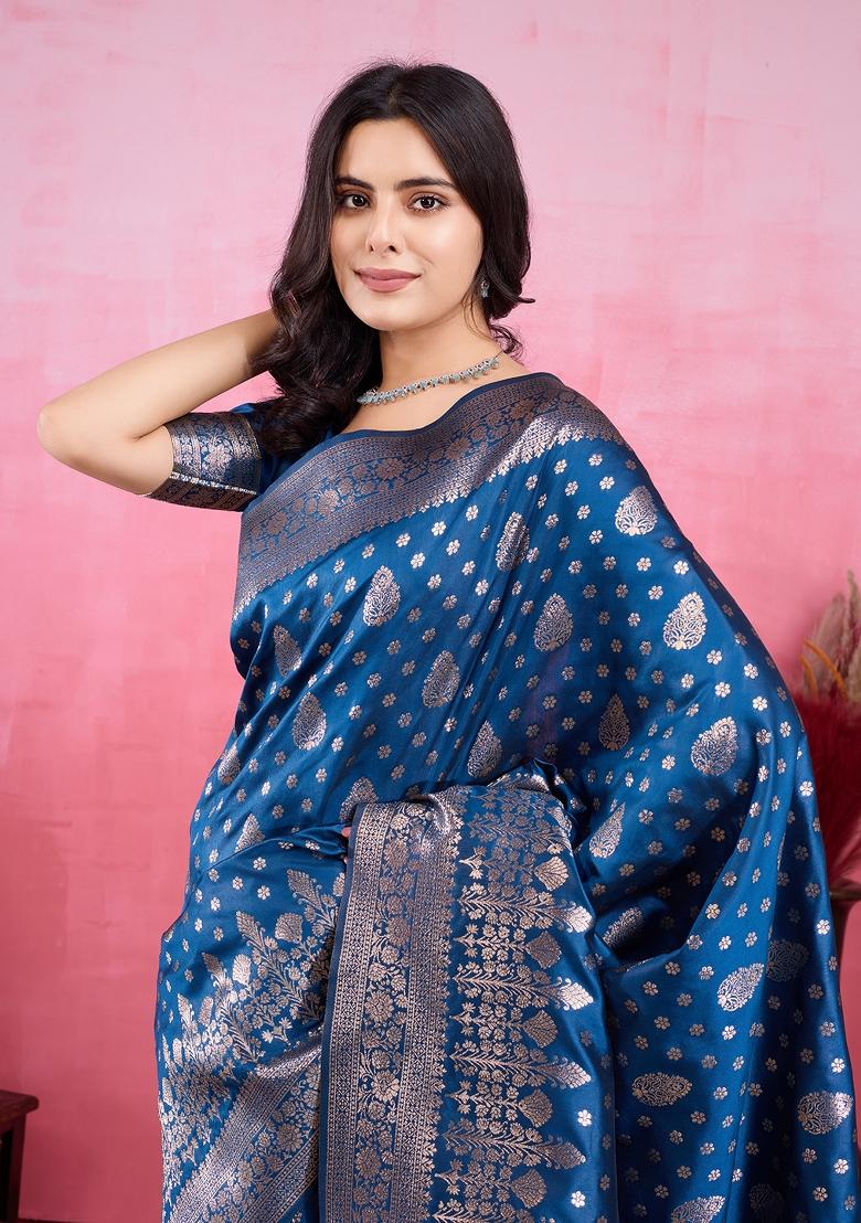 Rama green Solid Jacquard Saree