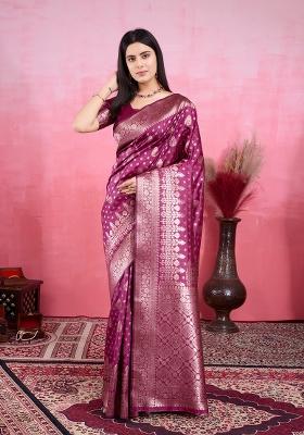 Wine Solid Jacquard Saree
